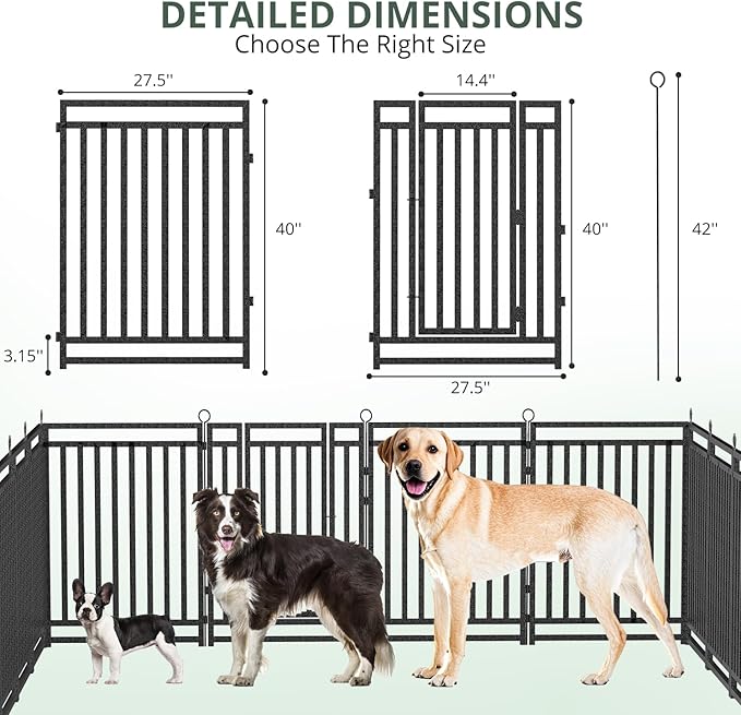 Dog Fence Outdoor for Yard, 40" Inch Height 8 Panels Dog Playpen Indoor for Large/Medium/Small Dogs Metal Dog Pen for Yard Camping and RV | Black-Silver