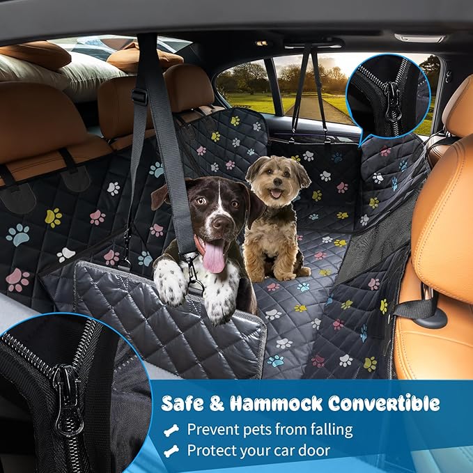 URPOWER 6-in-1 Dog Car Seat Cover for Back Seat, Waterproof Dog Car Hammock with Mesh Window & Side Flap, Pet Backseat Protector for Cars, SUVs, Trucks