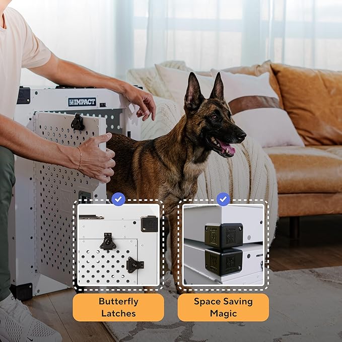 Impact Indestructible High Anxiety Crate for Intermediate Dogs - Heavy Duty Escape Proof Indoor Dog Kennel with Powder-Coated Aluminum - Ideal for Escape Artists (White, 34" (34.5" L x 23" W x 29" H)