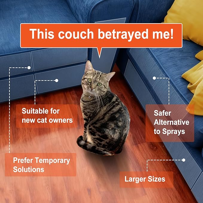 20 Pack Cat Scratch Furniture Protector – Double-Sided Sticky Deterrent Training Tape from Cat Claws, Clear Anti-Scratch Guard for Couch, Sofa, Doors, Easy Apply & Residue-Free, Not for Leather,Velvet