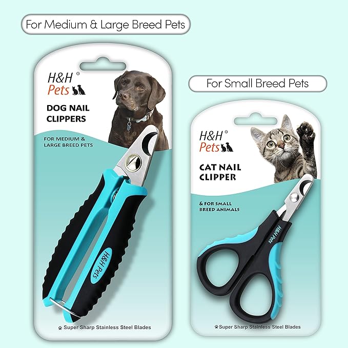 H&H Pets Nail Clippers Series - for Cats and Dogs - Razor Sharp Blades Sturdy Non Slip Handles - Dog Accessories Professional at Home Grooming - Stainless Steel - Dog Nail Trimmers - M (Sm-M Dogs)