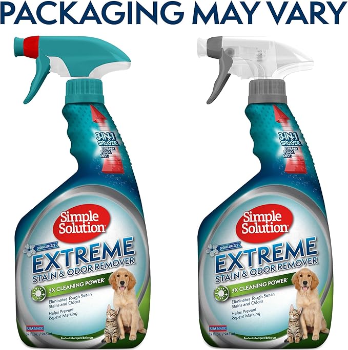 Simple Solution Stain & Odor Eliminator for Pets, Carpet Deodorizer, Enzyme Pet Odor Eliminator for Home, Stain Remover for Cat & Dog Pee, Urine Destroyer, Carpet Cleaner Spray, Spring Breeze, 32 oz