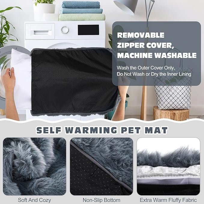 3 Pack Dark Gray Self Warming Cat Bed Indoor 16''x24'' Self Heating Cat Mat Ultra Soft Thermal Kitten Bed Heated Pet Dog Pad Washable Removable for Outdoor Use Non Slip Reflect Body Heat