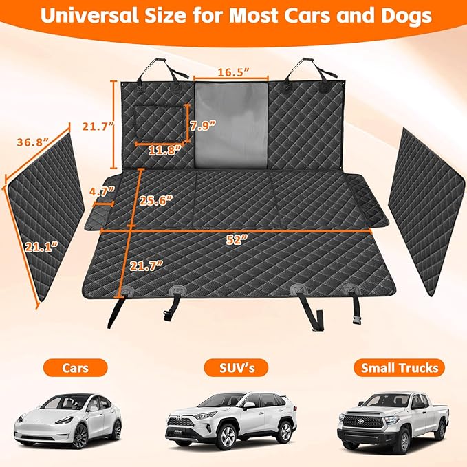 HNCPSY Back Seat Extender for Dogs,Hard Bottom Car Seat Cover for Dogs with Car Door Protectors, Dog Car Seat Cover for Back Seat Waterproof and Scratch-Resistant Seat Covers for Cars SUV&Truck