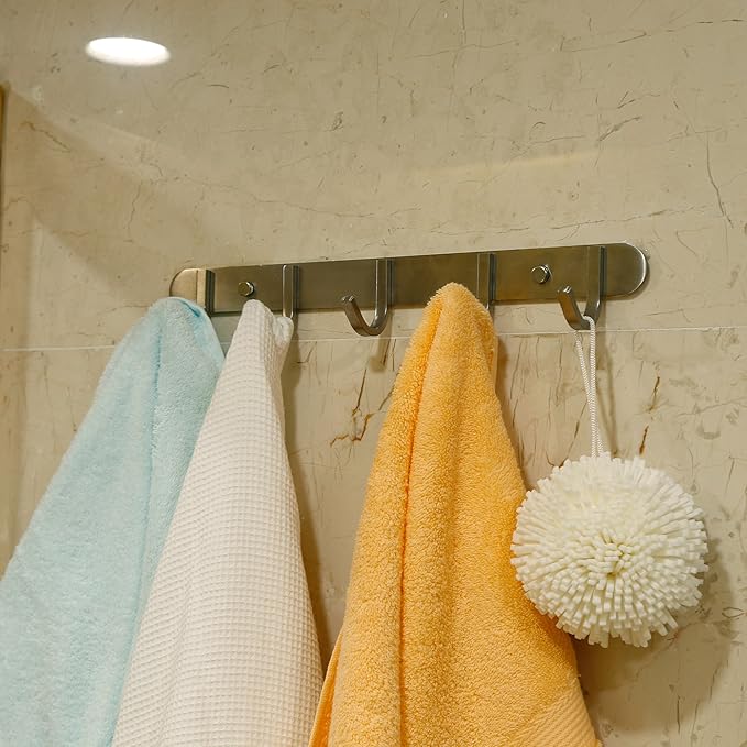 Sagmoc Coat Hook Rail Brushed Nickel 14-inch Towel Rack Wall Mounted with 5 Hooks/Durable Coat Hangers for Bedroom, Bathroom, Foyer, Hallway/304Stainless Steel/Easy to Install/Rust and Water Proof