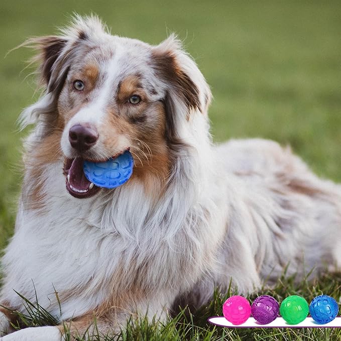 3'' Squeaky Dog Toy Balls for Lagre Medium Puppy, Indestructible Dog Balls for Playing, Fetching & Retrieving, Durable Aggressive Chewers, 3 PCS Green+Purple+Red
