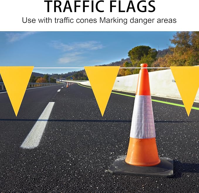 Pennant Banner Flag, Safety Marking Flags Warning Of Rooftop Survey Boundary Traffic Barrier & Construction Hazardous Areas, Yard Marker Flags For Flagging Property Line Party Events 100ft 7x10inch