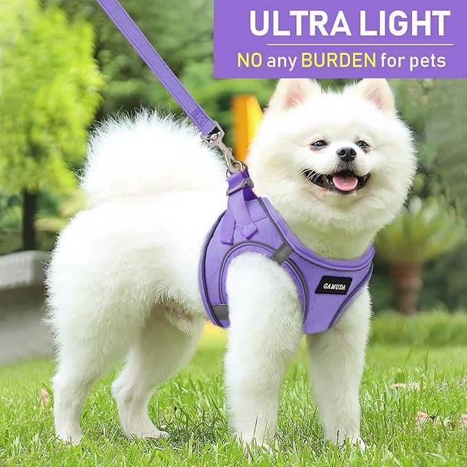 GAMUDA Small Pet Harness Collar and Leash Set, Step in No Chock No Pull Linen Fabric Soft Mesh Dog Vest Harnesses Reflective for Dogs Puppy Cats Kitten Rabbit (Purple, XL)