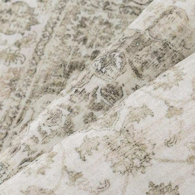8x10 Washable Neutral Area Rug Taupe Vintage Living Room Bedroom Carpet Non-Slip Soft Low Pile Farmhouse Large Throw Rug for Dining Room Entryway Office