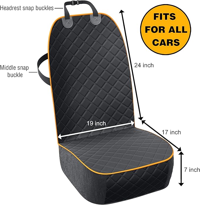 Active Pets Dog Car Seat Cover, Waterproof Front Seat Protector for SUV Truck Sedan, Pet Safety Travel Comfort System with Universal Fit, Orange