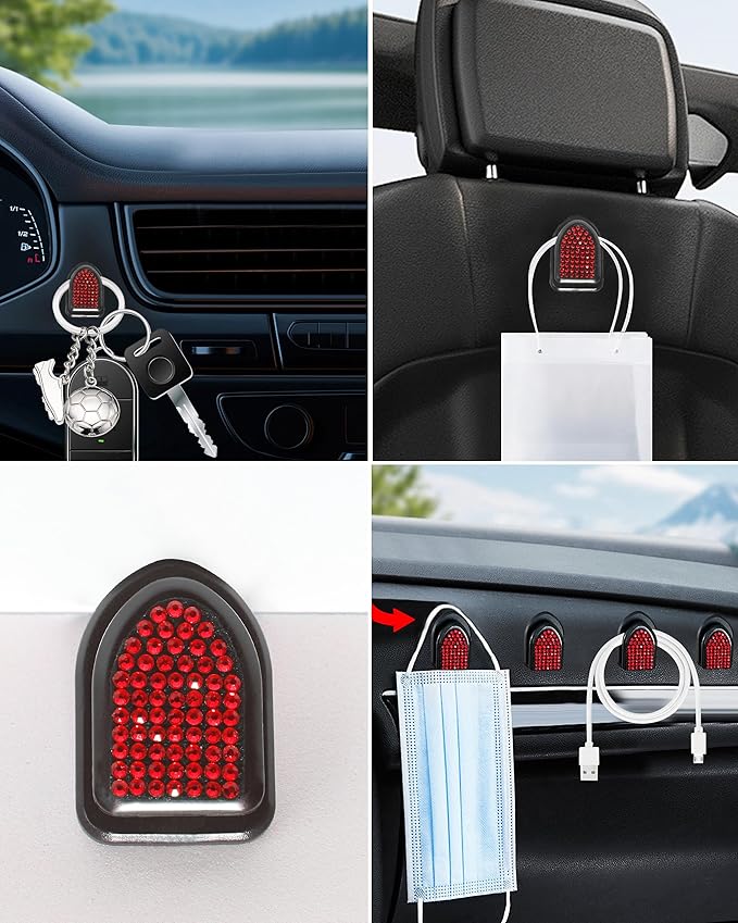 Bling Car Sun Visor Tissue Box Holder,PU Leather with Bling Crystal Rhinestones Tissue Holder,Car Accessories for Women (Red)