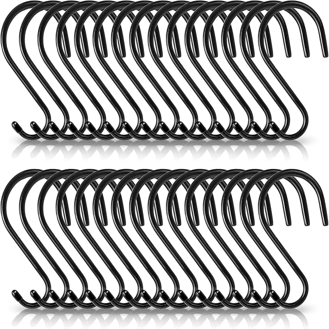 Antimbee 30 Pack Large S Hooks, 5.5 inch Vinyl Coated Heavy Duty S Hooks, S Hanger Closet Hook, Black Rubber S Hook for Hanging Plants, Garden Tools, Clothes, Jeans, Pot Pan