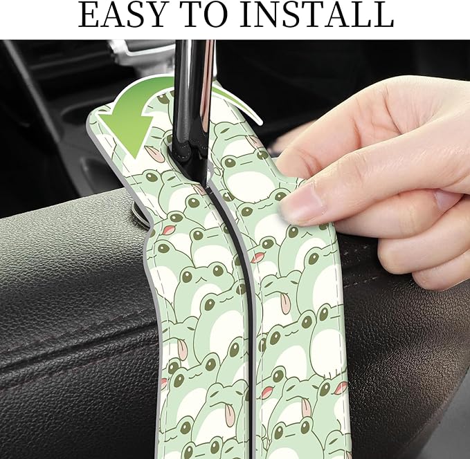 PU Leather Car Seat Hook, Storage Headrest Hanger, Cute Car Backseat Organizer, Car Hooks For Purses and Bags Green Frog Pattern