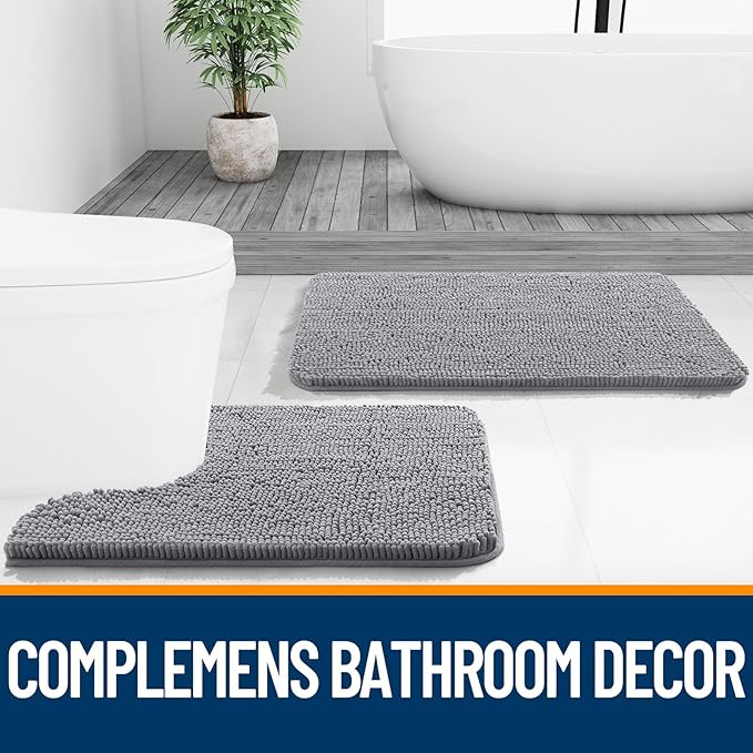 OLANLY Bathroom Rugs 30x20, Extra Soft Absorbent Chenille Bath Rugs, Rubber Backing Quick Dry, Machine Washable Bath Mats for Bathroom Floor, Tub and Shower, Home Decor Accessories, Grey