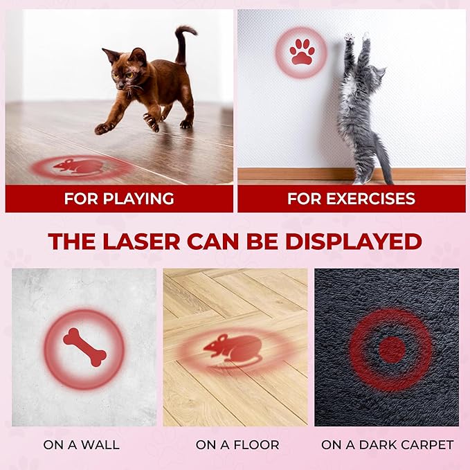 Cat Toy - Dog Toy | Wall Image Projector | Indoor Interactive Cat Toy with 5 Different Designs | Ideal for Dog, Cat, Kitten, Puppy (Pink)
