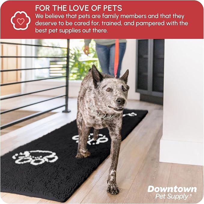 My Doggy Place Microfiber Dog Mat for Muddy Paws, 8' x 2' Charcoal with Paw Print - Non-Slip, Absorbent and Quick-Drying Dog Paw Cleaning Mat, Washer and Dryer Safe - Hallway Runner