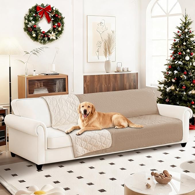 CYCMACO Waterproof Couch Covers for Pets, Waterproof Dog Bed Cover, Anti-Slip Soft Dog Blankets, Couch Cover for Dogs Washable, Pet Blanket for Puppy Large Dogs Cat (82x102 Inch, Khaki)