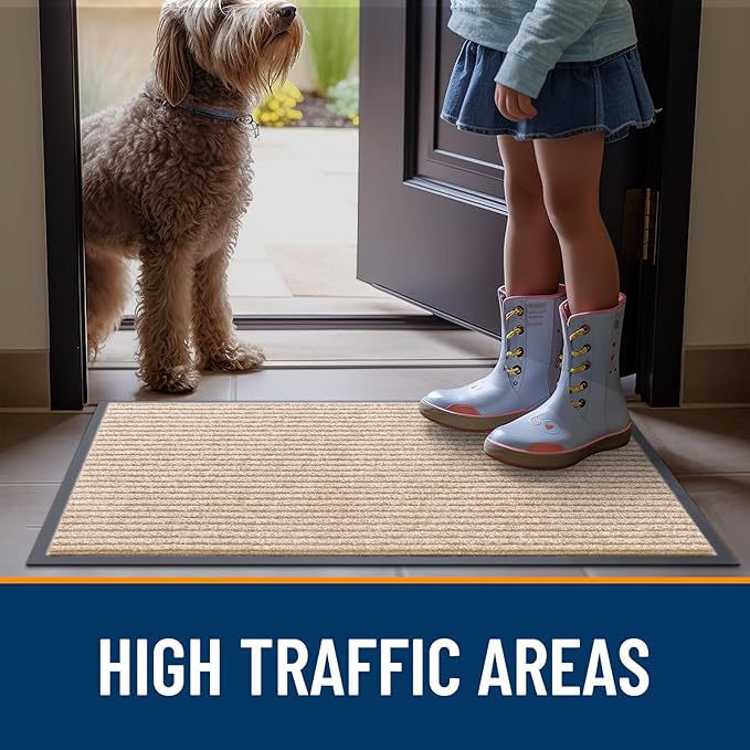 OLANLY Front Door Mat Indoor Outdoor Entrance, Waterproof Heavy Duty Doormat, Fade Resistant, Low Profile, Easy Clean Patio Porch Welcome Floor Mats for Entry, 47x34, Beige