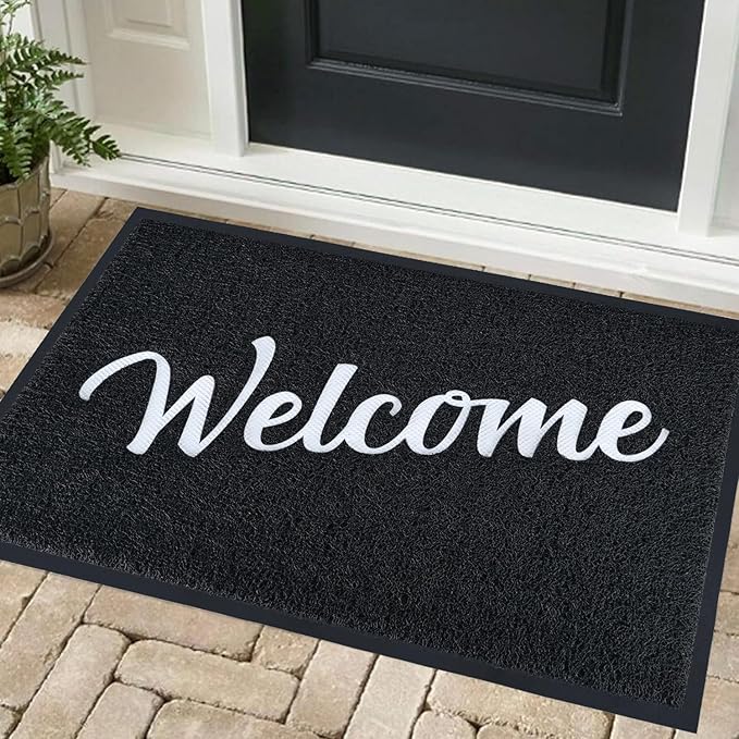 T.HENV Welcome Mat Outdoor Indoor, 2' x 3' (Rectangular), Black-white(new), Waterproof, Non Slip, Quick Dry, Heavy Duty