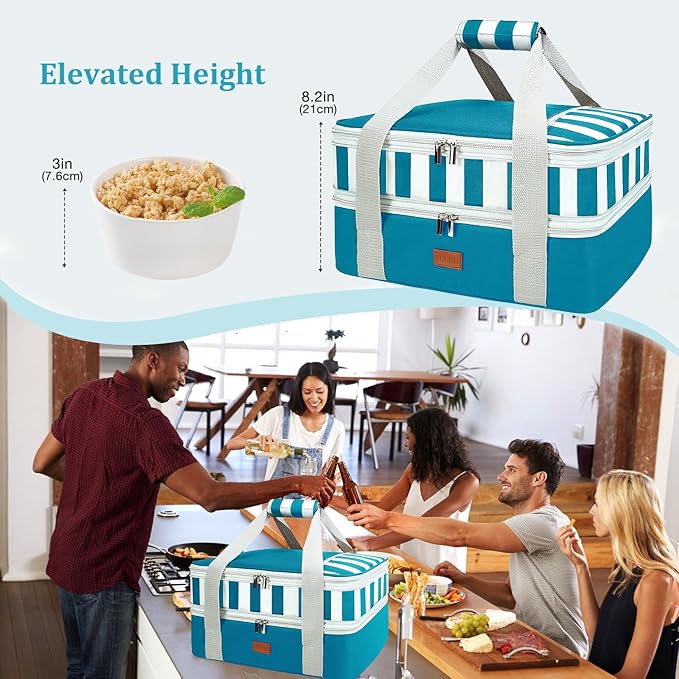 Vuudh Expandable Casserole Carrier Bag - Double Decker Food Bag, Insulated Casserole Carrier for Hot or Cold Food, Lasagna Holder Tote for Picnics,Beaches,Traveling or Gifts