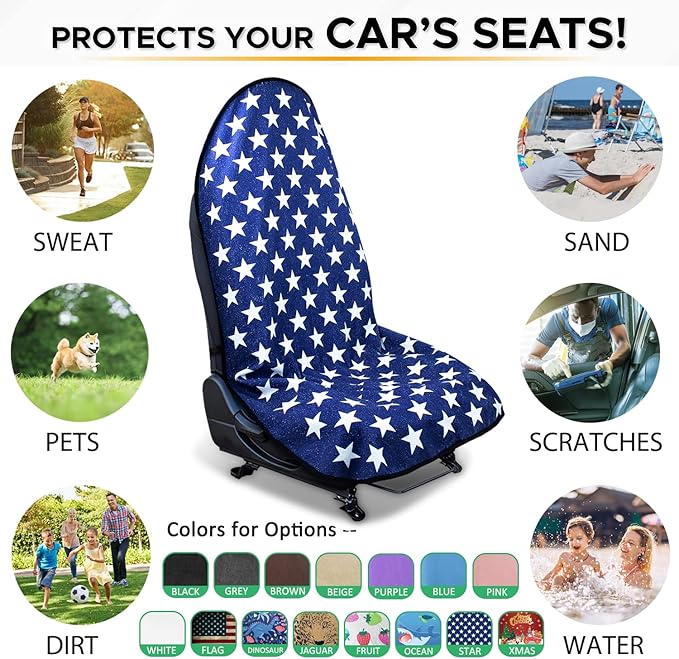 Waterproof Sweating Car Seat Cover for Post Gym Workout, Running, Swimming, Beach and Hiking, Universal Fit Non-Slip Bucket Seat Protector for Cars SUV Trucks, Machine Washable (Star)