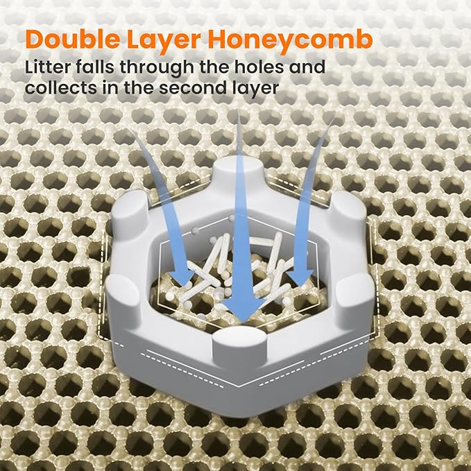 Small Cat Litter Mat, 20x14 Inches Double Layer Honeycomb Cat Litter Trapping Mat, Non Slip Waterproof Urine Proof Litter Box Mat for Floor, Kitty Litter Rug, Pet Supplies, Beige