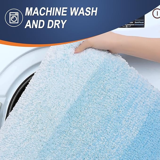 OLANLY Bathroom Rugs Mat 47x24, Extra Soft Absorbent Microfiber Bath Rugs, Rubber Backing, Quick Dry, Machine Washable Bath Mats for Bathroom Floor, Tub and Shower, Home Decor Accessories, Sky Blue