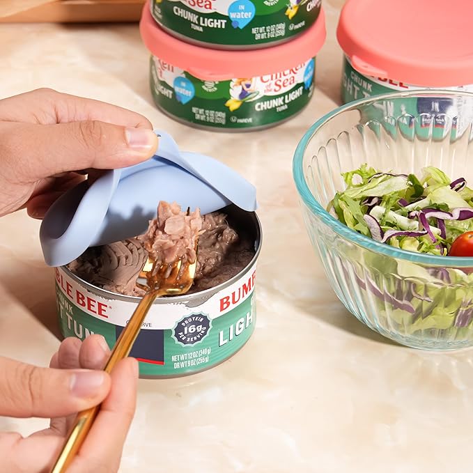 2PCs 4-inch/9.5cm Silicone Can Lids for Bumble Bee | StarKist | Chicken of the Sea 12oz Tuna Can, Can Covers for 4.0-inch Canned Goods, Food Storage Cover, Freezer&Dishwasher Safe (Cans NOT Included)