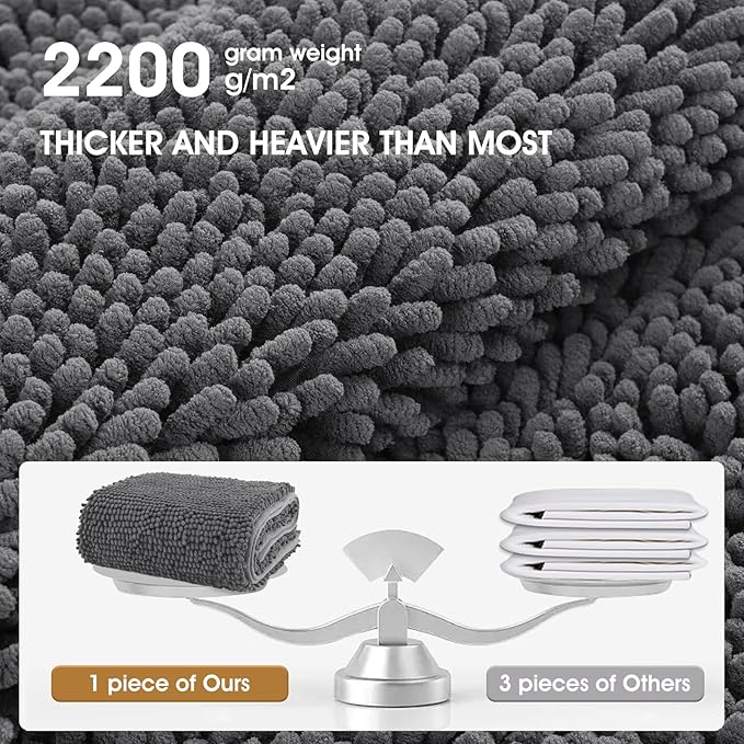 Dog Door Mat for Muddy Paws, Pet Rug Chenille Absorbent Outdoor Doormat 48"x 30", Non Slip Heavy Indoor Doormat Soft Front Inside Doormats for Entryway, Mud Paws, Patio,Dog Paw Black Grey