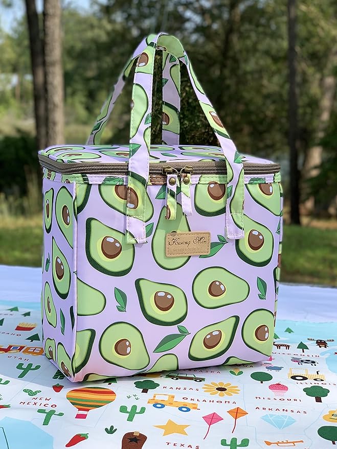 Kwang Min Avocado Insulated Lunch Bag for Women,Reusable Lunch Box,Large Cooler for Office,Picnic Outdoors,Premium Durable Fabric,Light,Ideal Summer Bag (Avocado Pink)