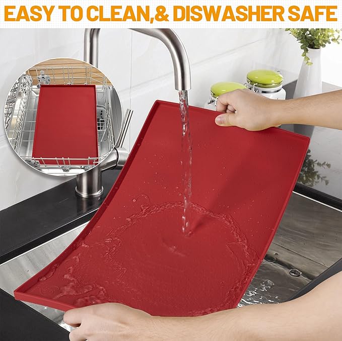 Hubulk Dog Feeding Mat,100% Waterproof Food Grade Silicone Pet Food and Water Bowl Placemat,Dishwasher, High Raised Edge to Prevent Spills,Nonslip Tray to Stop Messes on Floor (32"x24"x1.0", Red)