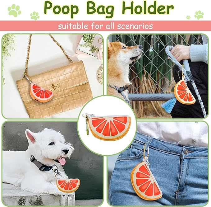 Grapefruit Shape Dog Poop Bag Holder for Leash - Cute Dog Waste Bag Dispenser and Carrier, Portable Pet Walking Accessories