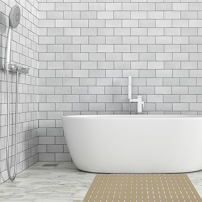 Shower Mat Non Slip Bathtub Mat with Suction Cups and Drain Holes 27.5 x15.7 Inch Bath Mat for Tub & Shower.Easy Dry,Easy to Cut,Eco-Friendly