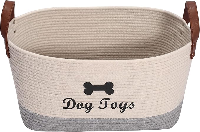 Large Cotton Dog Toy Basket Storage - 16.5"x10.6"x7.5" Puppy Bin - Perfect for Organizing Pet Toys, Blankets, Leashes & More