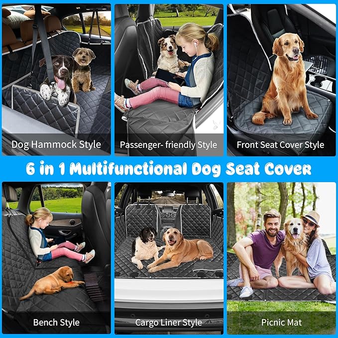 URPOWER 6-in-1 Dog Car Seat Cover for Back Seat, Waterproof Dog Car Hammock with Mesh Window & Side Flap, Pet Backseat Protector for Car, SUV, Truck