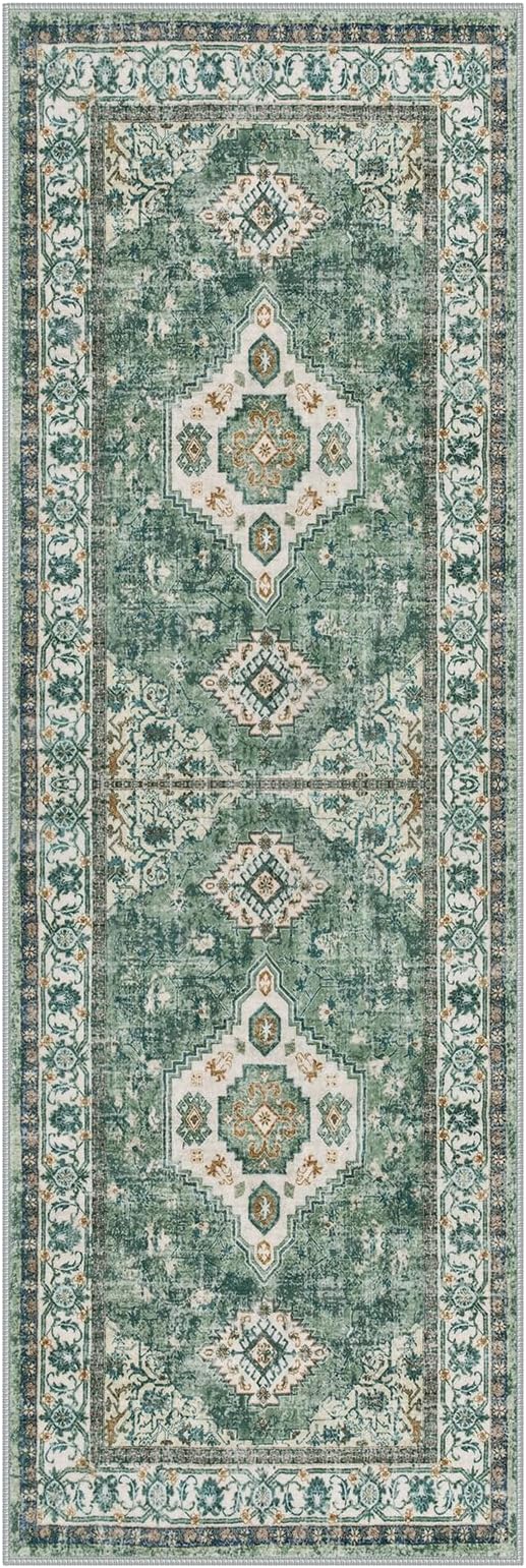 Lahome Oriental Washable Hallway Runner Rug, 2x6 Runners for Hallways Non Slip Ultra-Thin, Vintage Soft Long Carpet for Kitchen Bathroom Bedroom Laundry Room Eleanor, Green/Multi