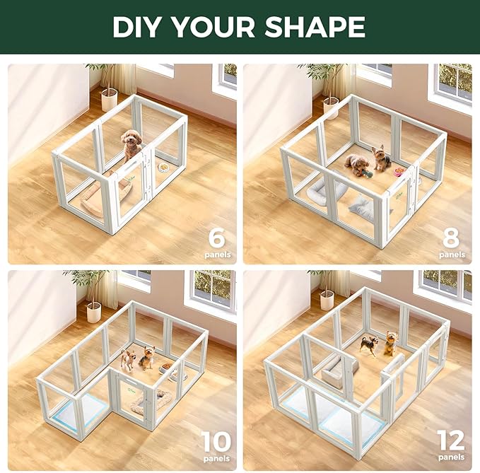 FXW AuraSpace Acrylic Indoor Dog Playpen for Puppies and Small Dogs, 24 Inch, 6 Panels, White