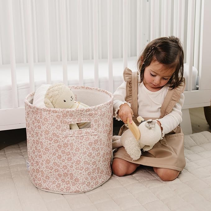 Sorrel + Fern Nursery Storage Basket (Antique Rose), Soft Collapsible Fabric Toy Bin, Magic Forest-Inspired Organizer for Playroom or Nursery, Gender-Neutral Decor, 13 × 13 Inches