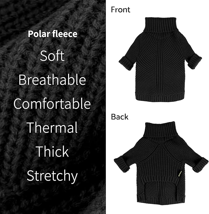 Fitwarm Dog Turtleneck Sweater, Thermal Knitted Pet Coat, Dog Winter Clothes for Small Dogs, Cat Apparel, Black, Small