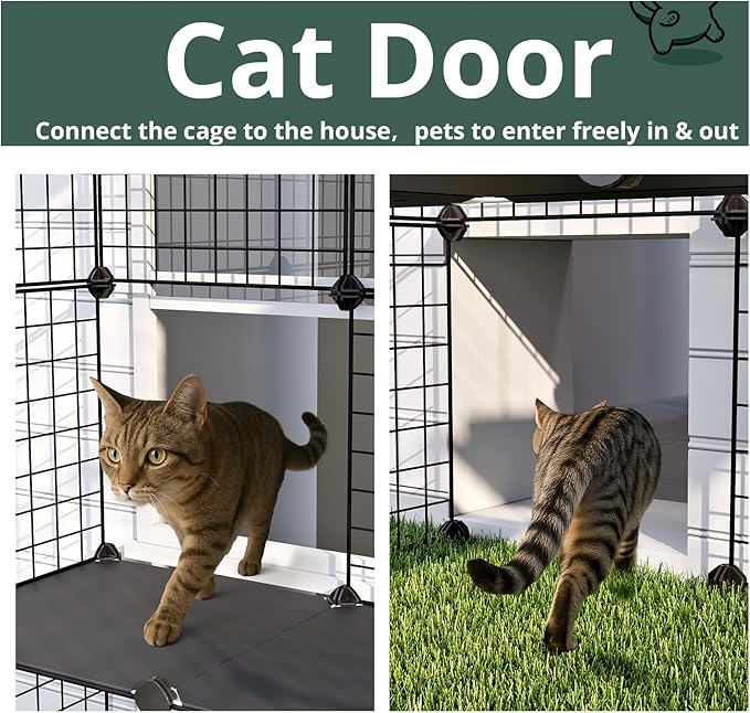 Oneluck Large Outdoor Cat House Catio Enclosure, DIY Cage Kennels Crate Spacious Exercise Place Ideal for 1-6 Cats, 55.1" L x 28.7" W x 69.8" H Balcony Playpen with 16 Platforms Super Large Door