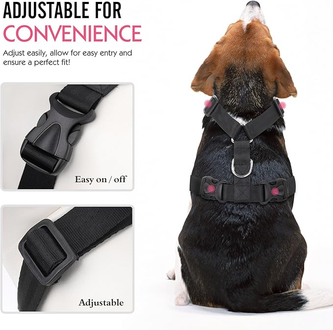Pawaboo Adjustable Dog Safety Vest Harness with Seatbelt, Dog Seat Belt Harness for Car with Vehicle Connector Strap, Breathable Dog Seatbelt Safety Tether for Small Medium Large Pet, Small, Black