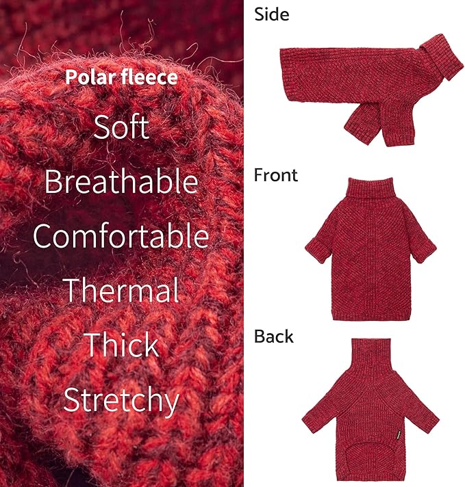 Fitwarm Knitted Turtleneck Dog Sweater, Thermal Dog Winter Clothes for Small Dogs Boy Girl, Holiday Pet Outfit, Heather Dark Red, Small