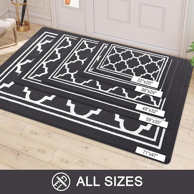 Buganda Large Indoor Door Mat, Dirt-Resistant and Absorbent Doormat, Anti-Slip, Low Profile Floor Mats for Inside Entryway, Front, and Back Door Entrance (71x47 Inches, Dark Grey)