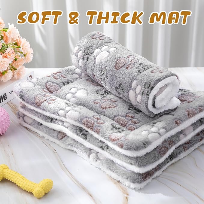 Tuanse 4 Pack Ultra Soft Dog Cat Bed Mat with Cute Prints Reversible Fleece Dog Crate Kennel Pad Cozy Washable Thickened Hamster Guinea Pig Pet Bed Mat for Small Animals(13 x 10 Inches,Light Gray)