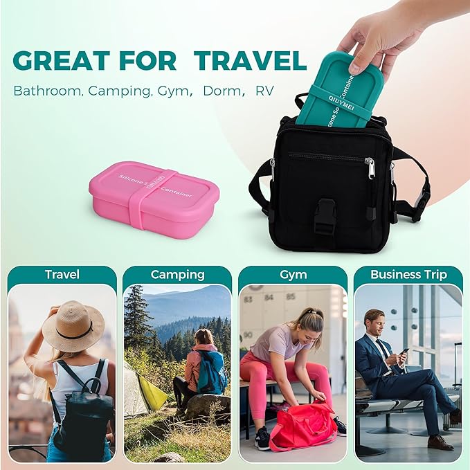 Silicone Travel Soap Container,Enhanced Leak-Proof Travel Soap Case with Draining Layer,Portable Bar Soap Holder, Soap Box with Soap Bag, Soap Dishes for Bathroom/Camping/Gym (Green)