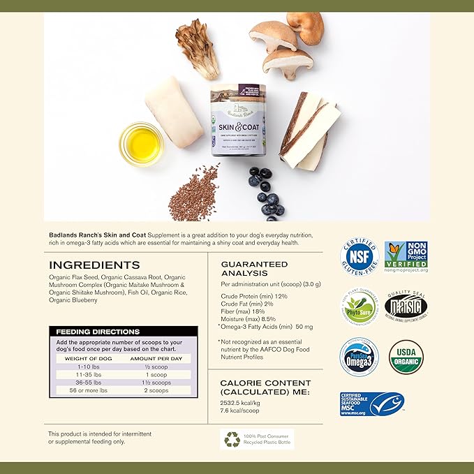Skin & Coat Canine Supplement w/Omega-3 Fatty Acids, Org. Ingredients, Antioxidant Topper, Nourish Coat &Paws, Joint, Support Shiny Coat & Healthy Skin by Katherine Heigl (30 Scoops)