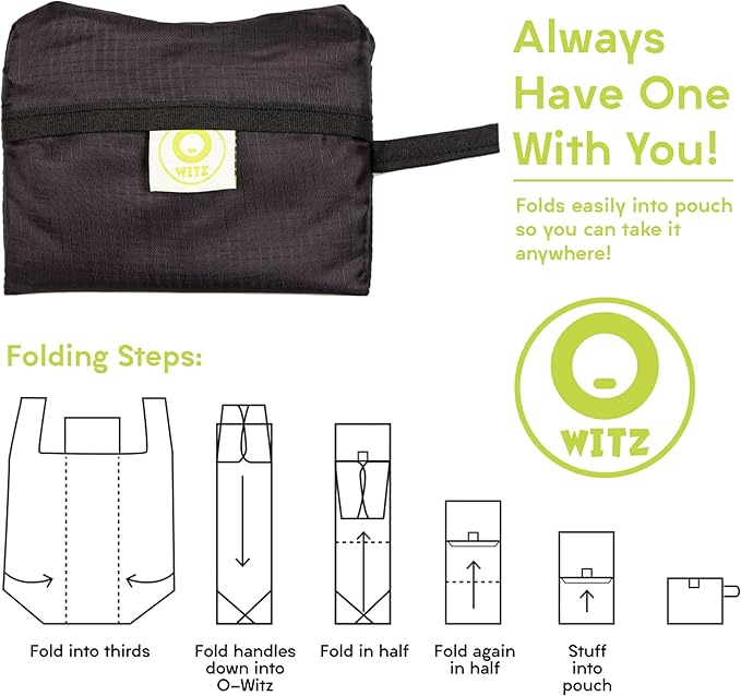 O-WITZ Reusable Grocery Bags | Vibrant Tote Bag For Groceries, Gym, Beach Gear, Toys & More | Washable Design With Large Handles For Maximum Convenience | Folds Into A Small Pouch, Sloth Green