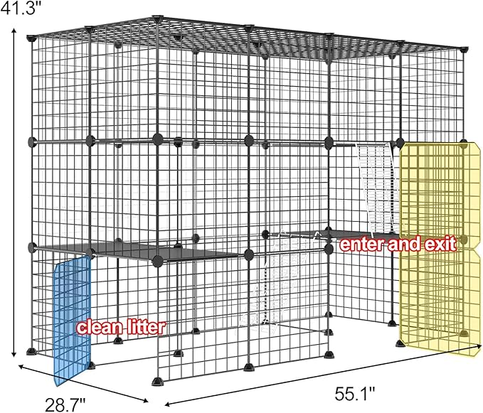 Oneluck Outdoor Cat House Catio Enclosure with Super Large Enter Door, 55L x 28W x41H Balcony Playpen with Platforms,DIY Kennels Crate Large Exercise Place Ideal for 1-2 Cats