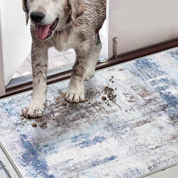 COMSLE Door Mat, Front Door Mat Indoor for Entrance Faux Wool Absorbent Non Slip Modern Throw Rug for Entryway Hallway Muddy Paws - Pet Friendly, 20x32 Inches,Sierra Blue Machine Washable