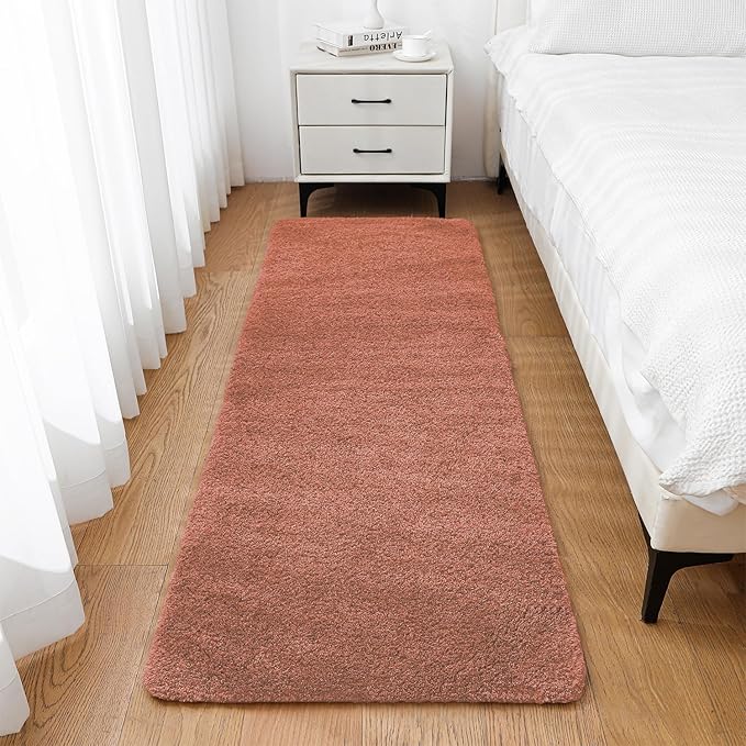 Rust Bathroom Rugs Runner 24"x72" - Extra Long Plush Bath Mat, Non Slip Absorbent Microfiber Floor Rug, Washable and Fluffy - Ideal for Bathroom, Kitchen or Pet Mat Use
